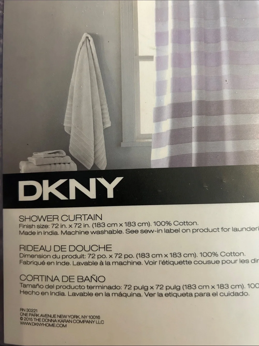 NWT DKNY Lavender and White Striped Shower Curtain
